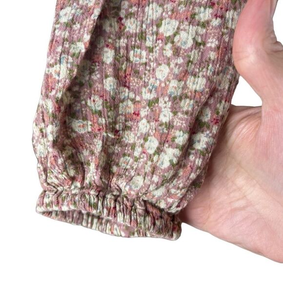 American eagle outfitters smocked floral peplum sleeve crop top blouse sz S - Picture 3 of 8